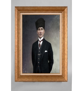 Altın Varaklı Çerçeveli Paspartulu Atatürk Tablo a635 (Gold)