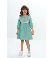Toontoy Kız Çocuk Nakış Desenli Elbise (Yeşil)