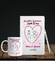 Sevgililer Gününe Özel Beyaz Deri Defter Kalem Kupa Hediye Seti 24