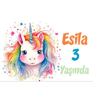 Gökkuşağı Saçlı Unicorn Temalı Doğum Günü Afişi -2 35X50 cm