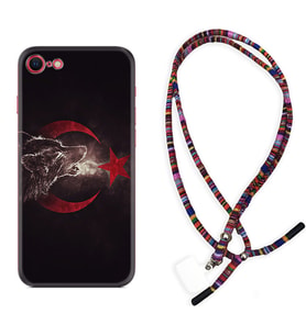 Apple iPhone 5 6 7 8 Plus Se XR Kılıf Boyun Asklı Rasta Silikon Kurt ve Ay Yıldız 1403