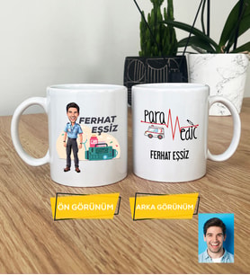 Kişiye Özel Karikatürlü Paramedik Hediye Kupa Bardak Erkek Paramediğe Tıp Bayramı Hediyesi (Beyaz)