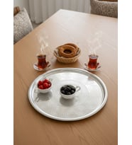 Yemek Sunum Tepsisi Paslanmaz  37 cm Çay Kahve Tepsisi Çelik Sini Geleneksel No:40
