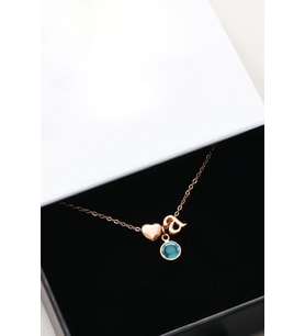 Papatya Silver 925 Ayar Gümüş Mini Üç Boyutlu Harf Kalp Doğum Taşlı Kolye (Rose)