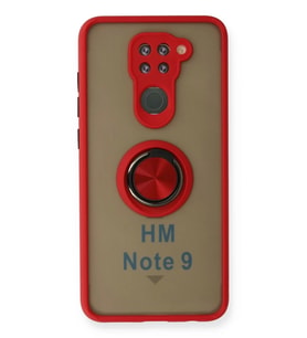 Newface Xiaomi Redmi Note 9 Kılıf Montreal Yüzüklü Silikon Kapak - Kırmızı