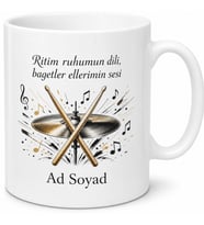 Bateriste Özel Yüksek Ritim Baget ve Zil Desenli Hediye Kupa Bardak