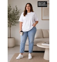 Büyük Beden Kadın Bisiklet Yaka Yırtmaç Detaylı 3XL-6XL Tunik Tişört SPR26BTSK501