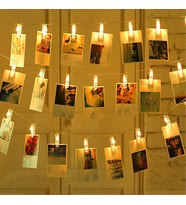 Marketcik 3 Metre Mandallı ve Pilli Led Fotoğraf Süsleme Işığı, Dekoratif Led Aydınlatma, 20 Sarı Işık
