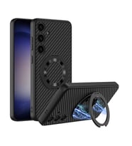 Samsung Galaxy S24 Uyumlu Wireless Şarj Özellikli Zore Kıpta Standlı M-safe Silikon Kapak (Siyah)