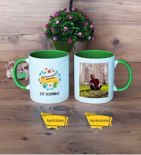 Öğretmenler Günü Hediyesi Kupa Bardak Yeşil Fotoğraflı