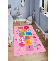 Dijital Baskılı Kaymaz Taban Yıkanabilir Kolay Temizlenir Modern Çocuk Odası Halısı NDÇ-HT-289 (Pembe)