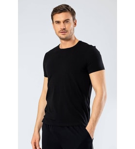 Cacharel Erkek Siyah Bisiklet Yaka Likralı T-shirt