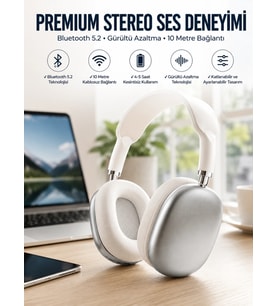 P9 Plus Kablosuz Kulak Üstü Bluetooth Kulaklık Beyaz Yüksek Ses Kaliteli