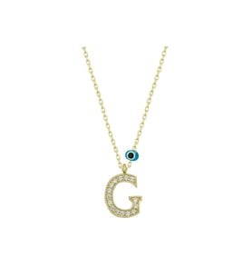 Gümüş Nazar Gold G Harfi Kadın Kolye CSR2184326