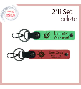 Deniz Esintisini Taşıyan Hediyelik, Gemi Motifli Kişisel Anahtarlık Takımı, Fıstık Yeşil-Nar Çiçeği