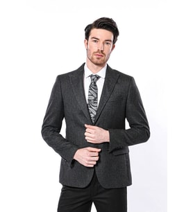 Sivri Yaka Tek Düğme Füme Slim Fit Ceket - Wessi