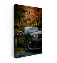 Kanvas Tablo Sonbahar Ormanında Dodge Challenger Araba Tablosu Ev Ofis Duvar Dekoru