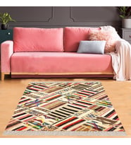 Patchwork Kırkyama Desenli Dijital Baskı Yıkanabilir Kaymaz Taban Etnik Salon Halısı (Bej)