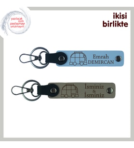 Karavan Hayatını Sevenlere Kalıcı Hatıra, Kişisel Deri Anahtarlık Takımı, Hediye, Gök Mavi-Kül Gri