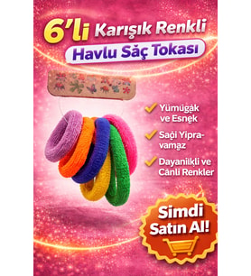 6’Lı Karışık Renkli Havlu Saç Tokası Yumuşak Elastik Dayanıklı Lastik Toka Seti