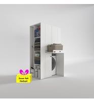 Kenzlife çamaşır-kurutma makinesi dolabı biruni byz 187*110*60 çekmeceli raflı + tekli duvar rafı hediye (Beyaz)