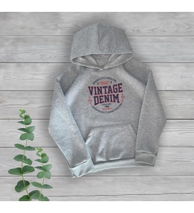 Vintage Denim Göğüs Baskılı Unisex Oversize Sweatshirt (Gri)