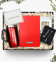 Kişiye Özel Defter & Kulplu 280 ML Çelik Termos & 32 gb Usb Siyah Touch Kalem Hediye Seti (Kırmızı)