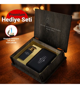 Kişiye Özel Ahşap Kutulu Çakmak & Metal Tabakası Seti – İsme Özel Hediye Seti