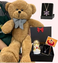 Premium Hediye Seti - Büyük Boy Kahve Peluş Ayıcık ve Fotoğraflı Hediye Kutusu (Model 4)