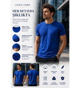 Basic Erkek Mavi Tişört %100 Pamuk Slim Fit Bisiklet Yaka – Rahat & Şık