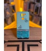 Redmi Note 9 Uyumlu Kelebek Figürlü Simli Parlak Telefon Kılıfı (Yeşil)