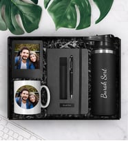 Kişiye Özel Siyah Çelik Termos & Kişiye Özel Defter & Deri Kılıflı Touch Pen Kalem & Kişiye Özel Fotoğraf Kupa & Kişiye Özel Fotoğraf Çerçevesi