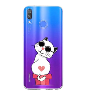 Huawei Y9 2019 Uyumlu Kapak Coolcat Tasarımlı Şeffaf Silikon Kılıf