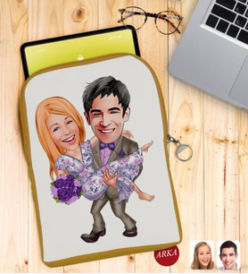 BK Gift Kişiye Özel Sevgililer Karikatürlü Taşınabilir Koruyucu Tablet Kılıfı & Organizer Çanta - Sarı-56