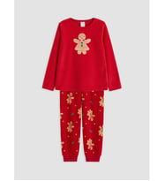 LCW Kids Kırmızı Yılbaşı Temalı Kız Çocuk Kadife Pijama Takımı