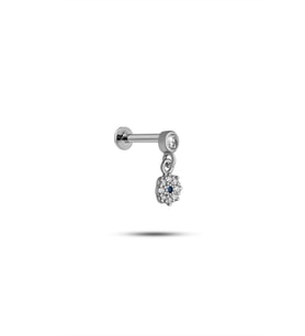 925 Ayar Gümüş Rodyumlu Minimal Sallantılı Çiçek Tragus Piercing Küpe