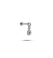 925 Ayar Gümüş Rodyumlu Minimal Sallantılı Çiçek Tragus Piercing Küpe