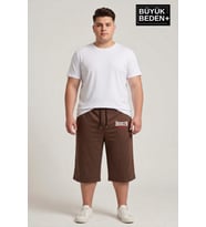Büyük Beden Erkek 3XL-6XL Rahat Kalıp Cepli Brooklyn 1970 Baskılı Penye Kapri Şort SPR26BSR591-03