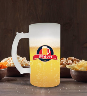 BK Gift Kişiye Özel İsimli Buzlu Cam Bira Bardağı 50cl-115 (Beyaz)