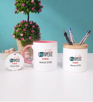 Ortapedi Uzmanı Kupa Bardak Pembe Kalemlik ve Anahtarlık