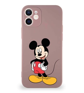 Apple iPhone 12 Soft Premier Kapak Mickey Mouse-E Tasarımlı Silikon Kılıf - Pudra (Şeffaf)