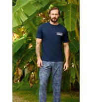 Aydoğan Erkek %100 Pamuk Kısa Kol Lacivert Düz Paça Pijama Takımı