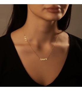Kişiye Özel 925 Ayar Gümüş Yan Sonsuzluk Detaylı İsim Kolye (Gold)
