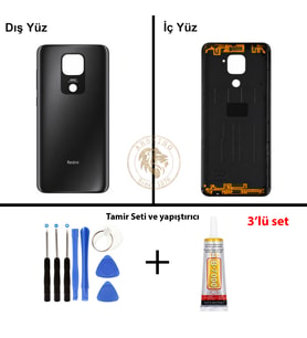 Xiaomi Redmi Note 9 Onix Siyahı Arka Pil Kapağı Batarya Kapağı + Yapıştırıcı ve Vida Seti