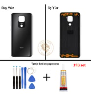 Xiaomi Redmi Note 9 Onix Siyahı Arka Pil Kapağı Batarya Kapağı + Yapıştırıcı ve Vida Seti