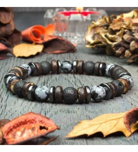 Alnis Atelier Gerçek Obsidyen Ve Lav Taşı Doğal Taş Bileklik