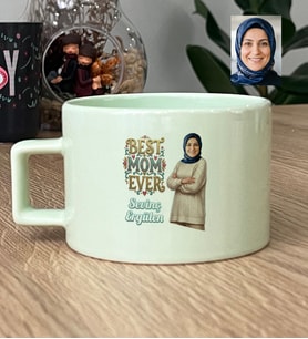 Kişiye Özel Karikatürlü Best Mom Ever Anneye Hediye Lüks Pastel Fincan Anneler Günü Hediyesi