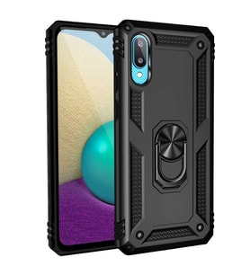 Samsung Galaxy A02 Uyumlu Kılıf Standlı Manyetik Yüzüklü Military Magnetic Ring Polycarbonate and TPU Case (Siyah)
