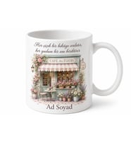 Çiçek Kafe Temalı Baskılı Kupa Bardak Hediye Özel Tasarım Porselen Mug