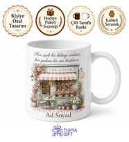 Çiçek Kafe Temalı Baskılı Kupa Bardak Hediye Özel Tasarım Porselen Mug